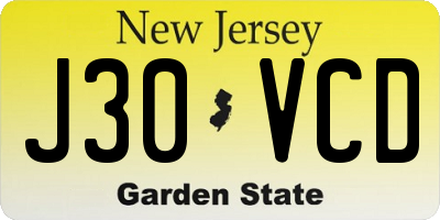 NJ license plate J30VCD