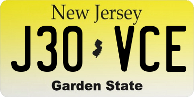 NJ license plate J30VCE
