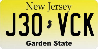 NJ license plate J30VCK