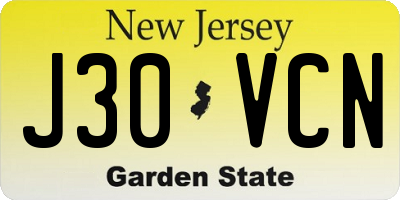 NJ license plate J30VCN