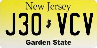 NJ license plate J30VCV