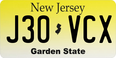 NJ license plate J30VCX