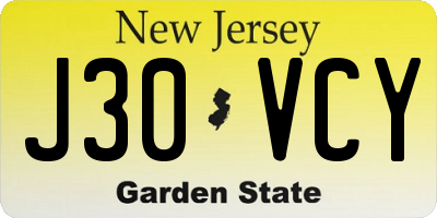 NJ license plate J30VCY