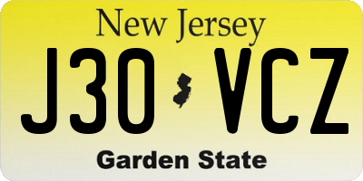 NJ license plate J30VCZ