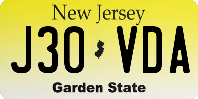 NJ license plate J30VDA