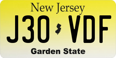 NJ license plate J30VDF