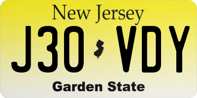 NJ license plate J30VDY
