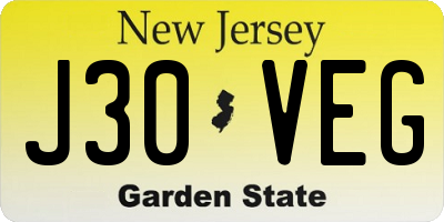 NJ license plate J30VEG