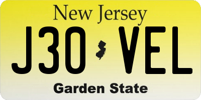 NJ license plate J30VEL