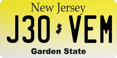 NJ license plate J30VEM