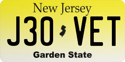NJ license plate J30VET