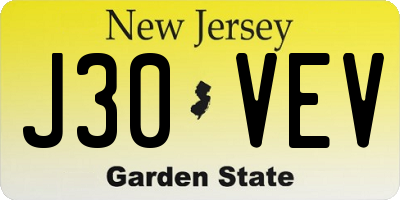 NJ license plate J30VEV