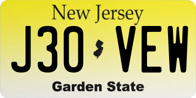 NJ license plate J30VEW