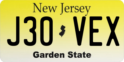 NJ license plate J30VEX