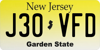 NJ license plate J30VFD