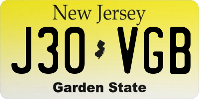 NJ license plate J30VGB