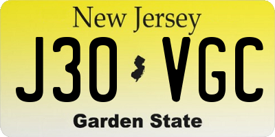 NJ license plate J30VGC