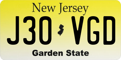 NJ license plate J30VGD