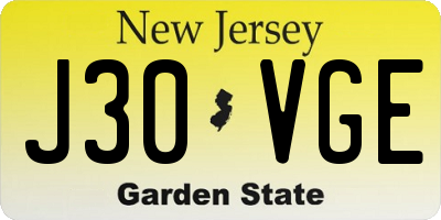 NJ license plate J30VGE