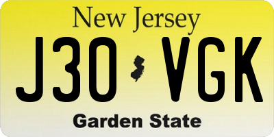 NJ license plate J30VGK