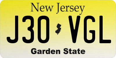NJ license plate J30VGL