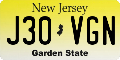 NJ license plate J30VGN
