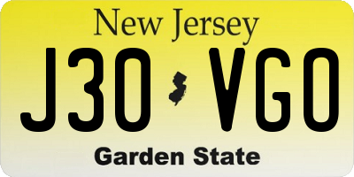 NJ license plate J30VGO