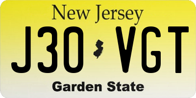 NJ license plate J30VGT