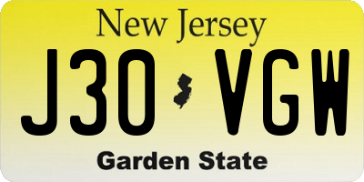 NJ license plate J30VGW
