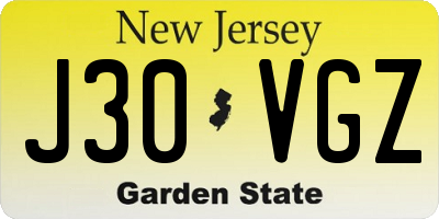 NJ license plate J30VGZ
