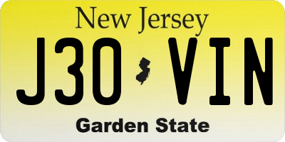 NJ license plate J30VIN
