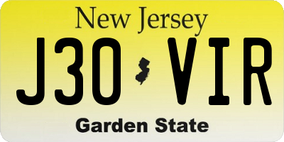 NJ license plate J30VIR