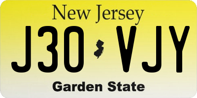 NJ license plate J30VJY