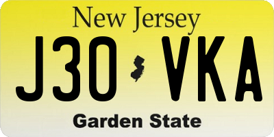 NJ license plate J30VKA