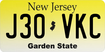 NJ license plate J30VKC