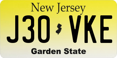 NJ license plate J30VKE