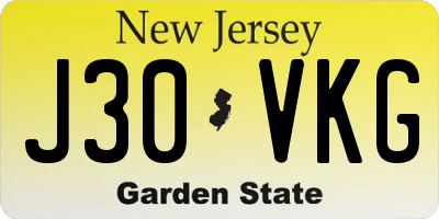 NJ license plate J30VKG