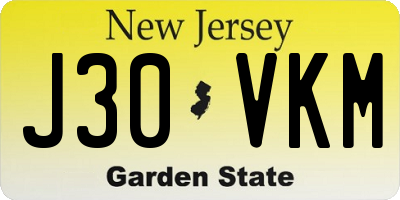 NJ license plate J30VKM