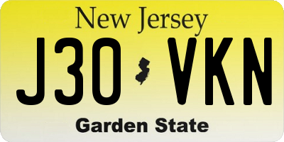 NJ license plate J30VKN