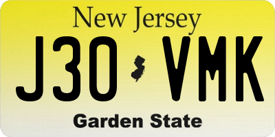 NJ license plate J30VMK