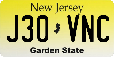 NJ license plate J30VNC