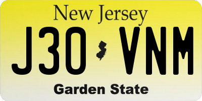 NJ license plate J30VNM