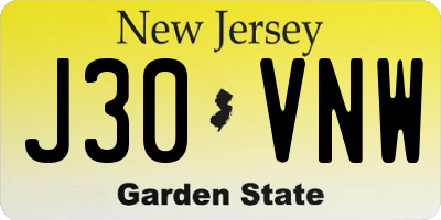 NJ license plate J30VNW