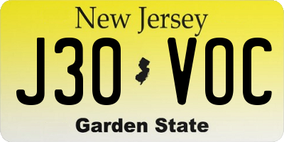 NJ license plate J30VOC
