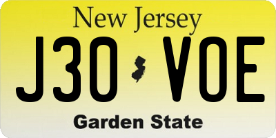 NJ license plate J30VOE