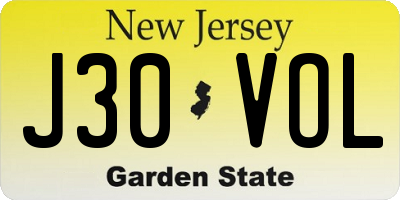 NJ license plate J30VOL