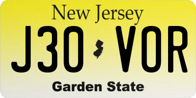 NJ license plate J30VOR