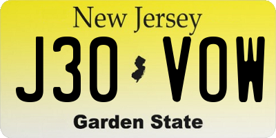 NJ license plate J30VOW