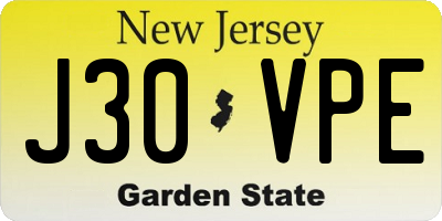 NJ license plate J30VPE