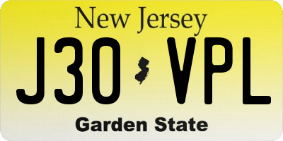 NJ license plate J30VPL